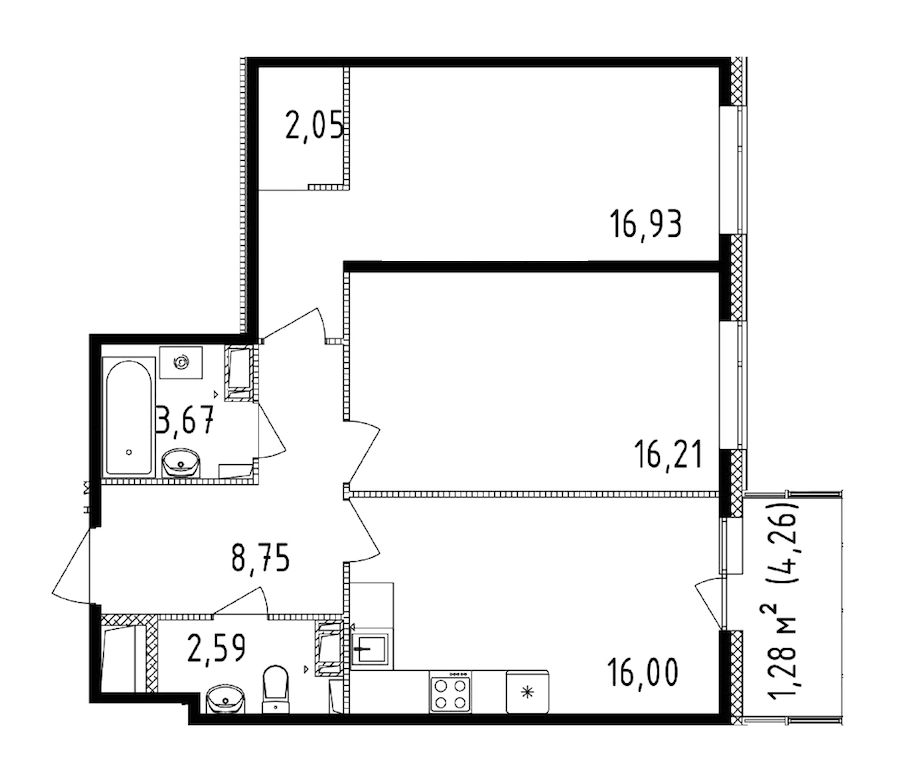 2-комнатная квартира 66.2 м², 14/14 эт., ЖК «Чёрная речка»